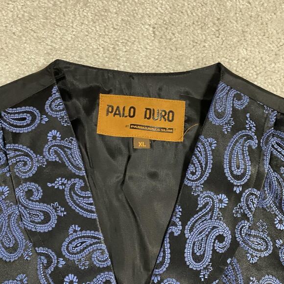Palo Duro Vest Mens XL Black Blue Paisley Western Dress Formal Suit Cowboy - Picture 3 of 7